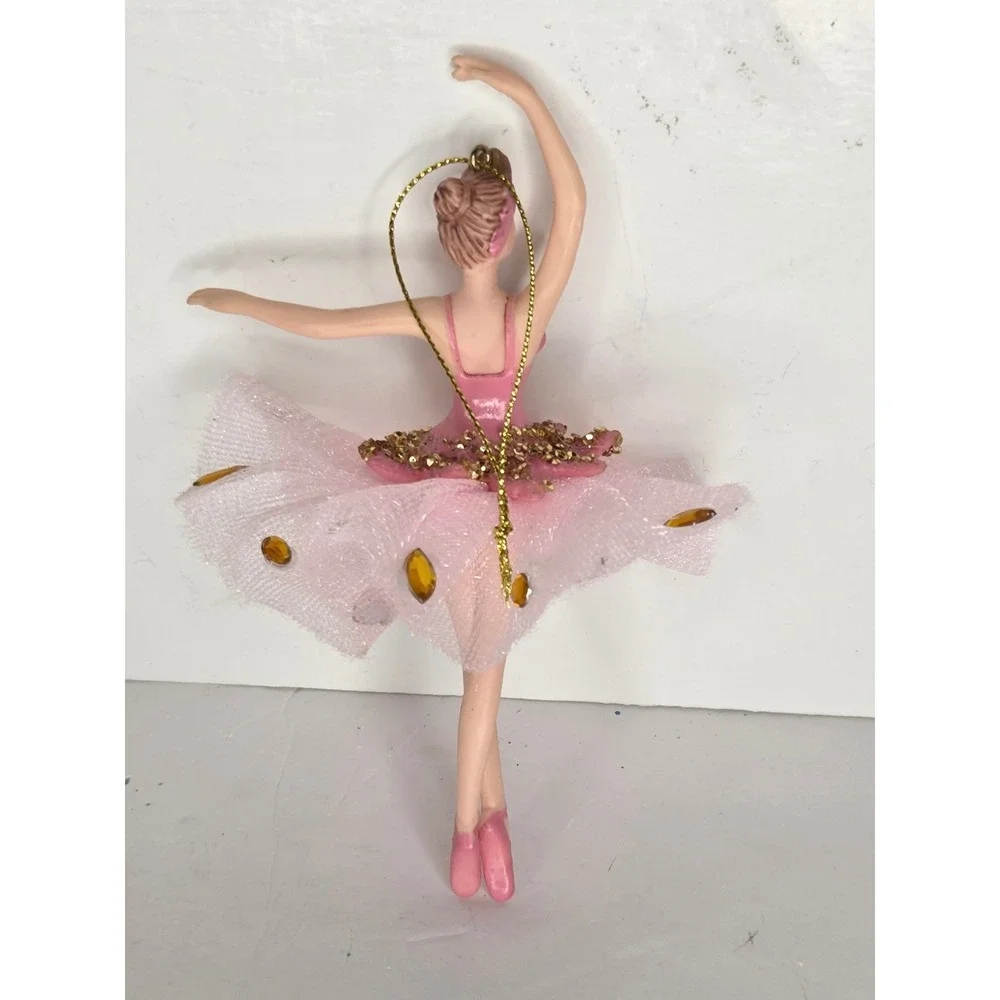 Pink Ballerina Christmas Ornament Gold Sequins Mesh Tutu Dance Decor